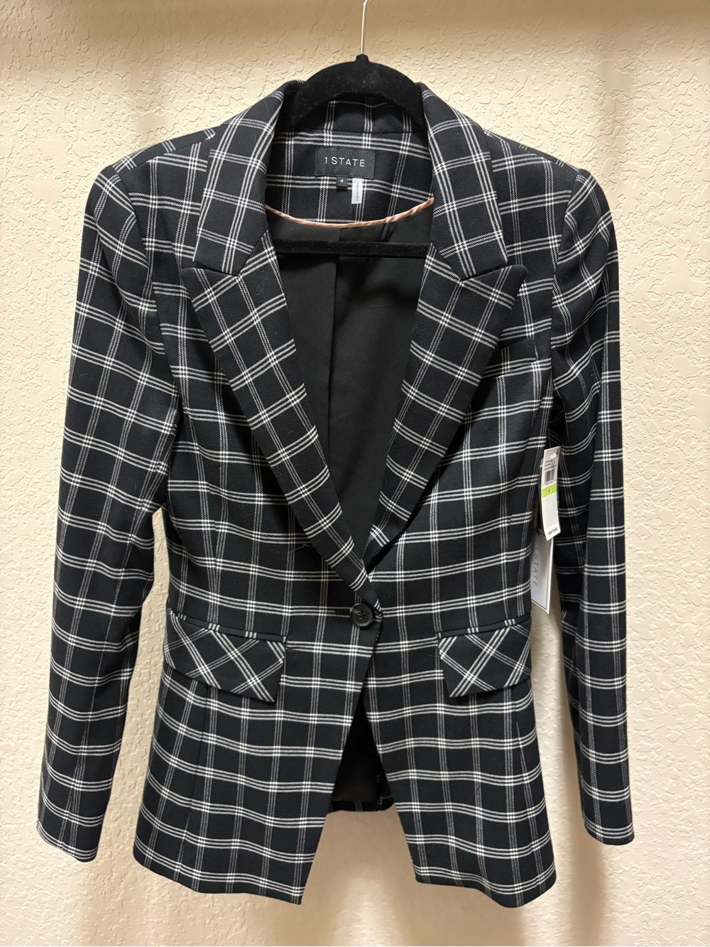 1.STATE Black and White Plaid Blazer